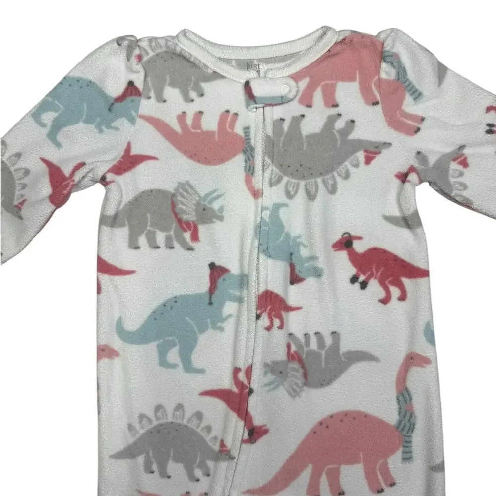 Carters Footie Sleeper PJs Girls Hearts Dinosaurs White Pink 12 Months